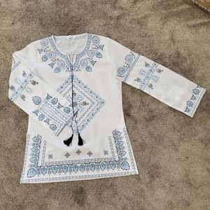 Tasha Polizzi Embroidered Cotton Bohemian Blouse, Size medium.